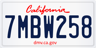 CA license plate 7MBW258