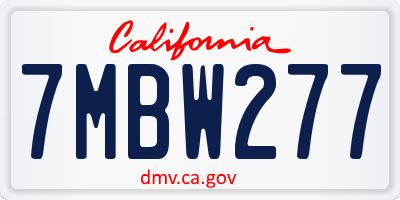 CA license plate 7MBW277