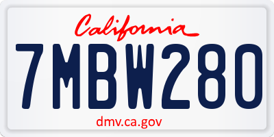 CA license plate 7MBW280