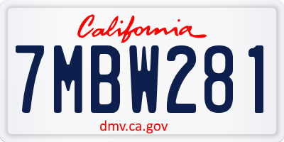 CA license plate 7MBW281