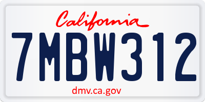 CA license plate 7MBW312