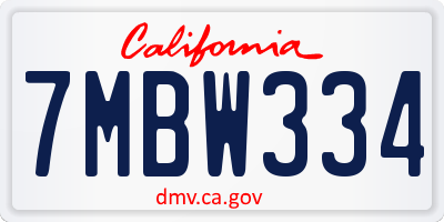 CA license plate 7MBW334