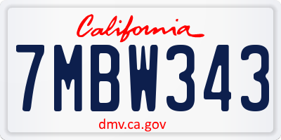 CA license plate 7MBW343