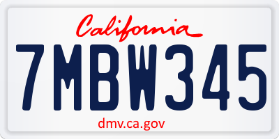 CA license plate 7MBW345