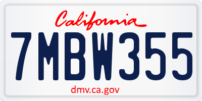 CA license plate 7MBW355