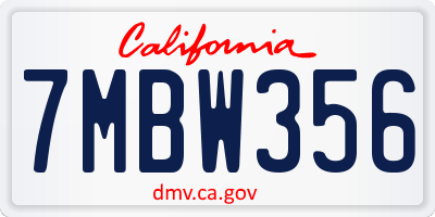 CA license plate 7MBW356