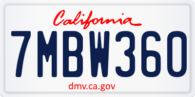 CA license plate 7MBW360