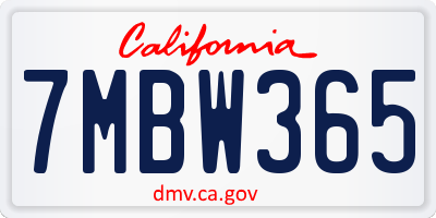 CA license plate 7MBW365