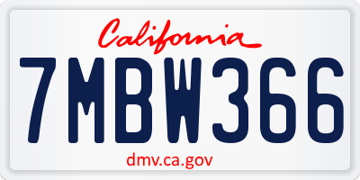 CA license plate 7MBW366