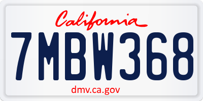 CA license plate 7MBW368