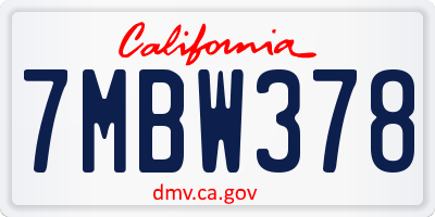 CA license plate 7MBW378