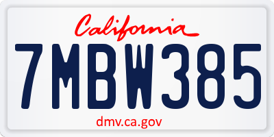 CA license plate 7MBW385