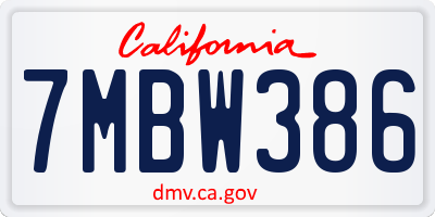 CA license plate 7MBW386