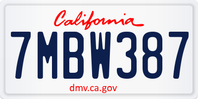 CA license plate 7MBW387