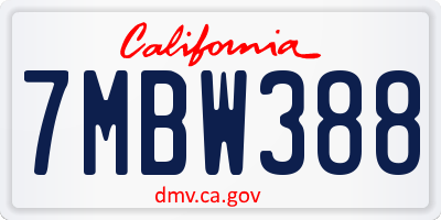 CA license plate 7MBW388
