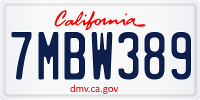 CA license plate 7MBW389