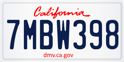 CA license plate 7MBW398