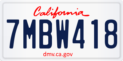 CA license plate 7MBW418