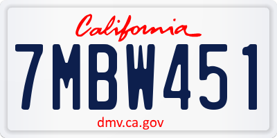 CA license plate 7MBW451