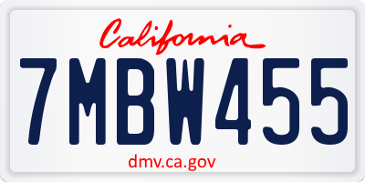 CA license plate 7MBW455