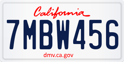 CA license plate 7MBW456