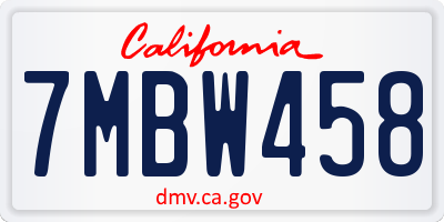 CA license plate 7MBW458