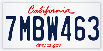 CA license plate 7MBW463