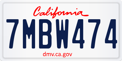 CA license plate 7MBW474