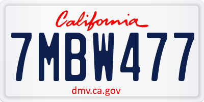 CA license plate 7MBW477