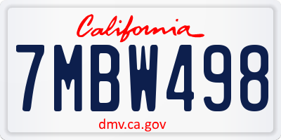 CA license plate 7MBW498