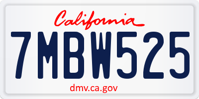 CA license plate 7MBW525