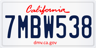 CA license plate 7MBW538