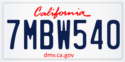 CA license plate 7MBW540