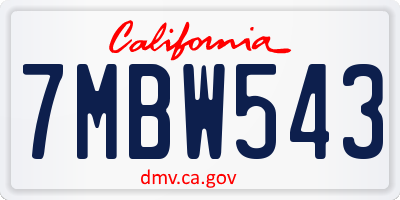 CA license plate 7MBW543