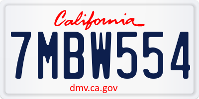 CA license plate 7MBW554