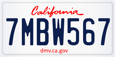 CA license plate 7MBW567