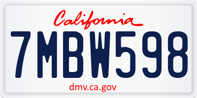 CA license plate 7MBW598