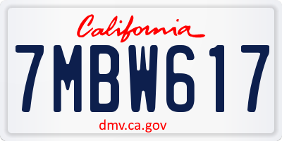 CA license plate 7MBW617
