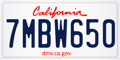 CA license plate 7MBW650