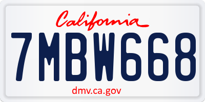 CA license plate 7MBW668