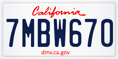 CA license plate 7MBW670