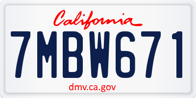 CA license plate 7MBW671