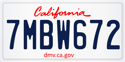 CA license plate 7MBW672