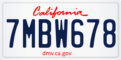 CA license plate 7MBW678