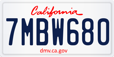 CA license plate 7MBW680