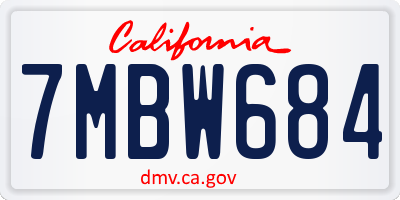 CA license plate 7MBW684