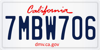 CA license plate 7MBW706