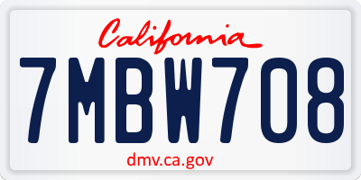 CA license plate 7MBW708