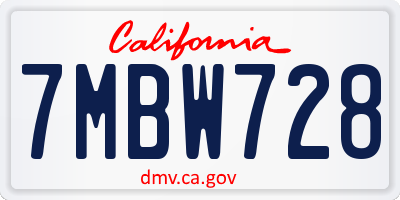 CA license plate 7MBW728