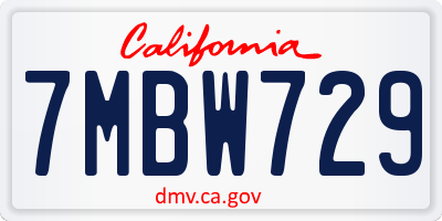 CA license plate 7MBW729